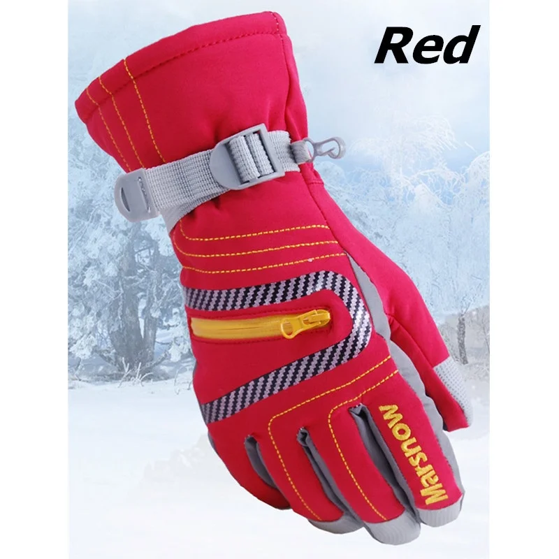 Red ski glove Зимние теплые водонепроницаемые перчатки для катания на сноуборде, Беговые лыжные перчатки для детей, девочек, мальчиков, взрослых, ветрозащитные перчатки с подогревом для снегохода - Цвет: Red ski glove