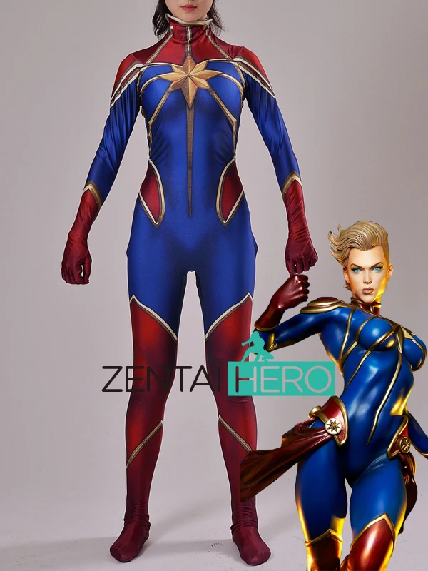 ZentaiHero печати Индивидуальный заказ капитан Марвел косплэй MS Marvel костюм