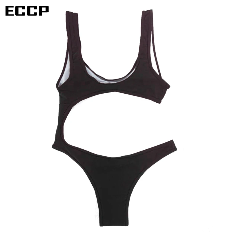 ECCP 2018 черный красный сексуальный крест Холтер женский купальник Цельный плюс