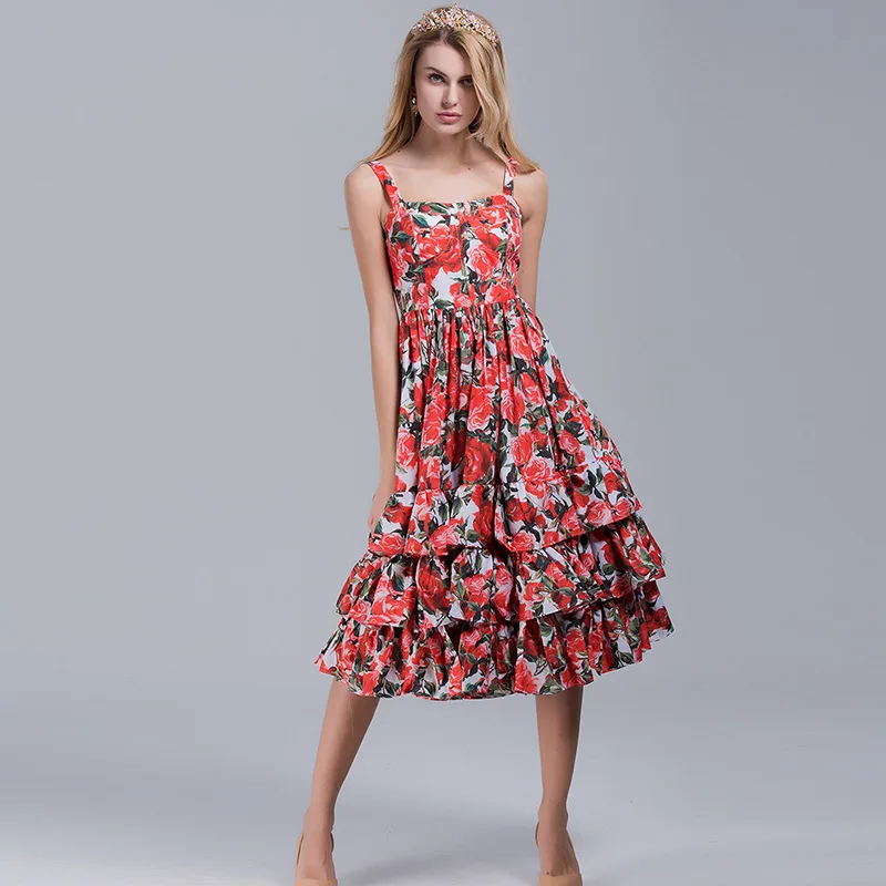 2017 весна лето женская с принтом розы в виде листка лотоса Нарядное платье без