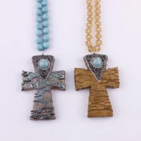 natural stone cross pendant necklace for women tibetan jewelry drusy arrow necklace long statement necklace wholesale