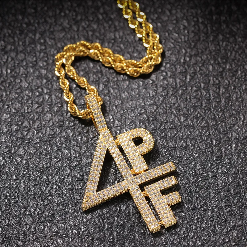 Iced Out Letters Pendant Necklace New Arrival AAA Zircon 2 Colors Men's Charms 4PF Fashion Hip Hop Jewelry | Украшения и