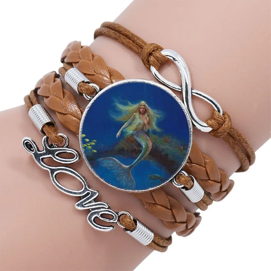 Лучший подарок для девочек многослойный черный/коричневый кожаный браслет с