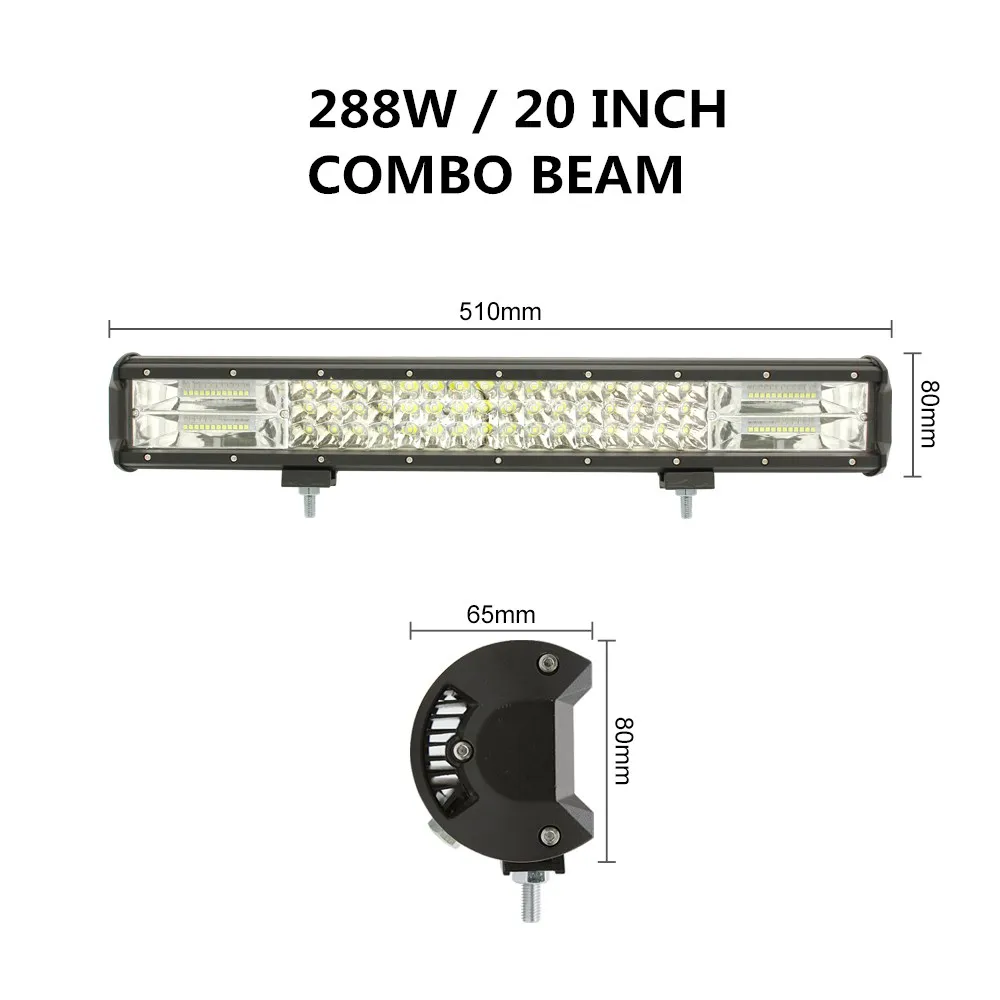 288W 20inch Combo 4, 5, 7, 8, 15 20 23 28 33 дюйма внедорожный светодиодный светильник баров комбо балка светодиодный автомобиль Подсветка для грузовиков, внедорожников, квадроциклов, наводненных грузовых автомобилей 4x4 4WD 12V 24V - Цвет: 288W 20inch Combo