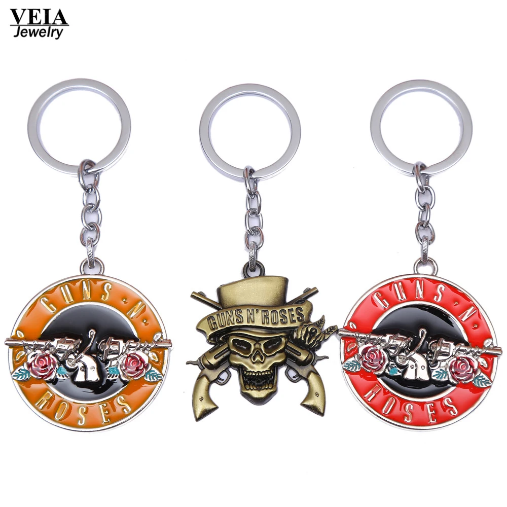 VEIA Joyas музыкальная группа GnR Guns N' Roses логотип брелок с пистолетом и черепом