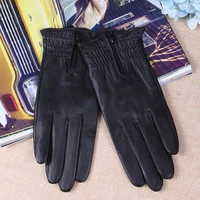 sheepskin gloves female autumn winter thermal genuine leather touchscreen zipper fashion black women mittens l17006