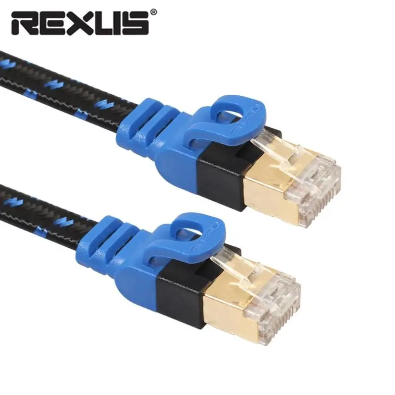 Двойной интерфейс Позолоченный разъем Ethernet кабель RJ45 Cat7 Lan плоский сетевой