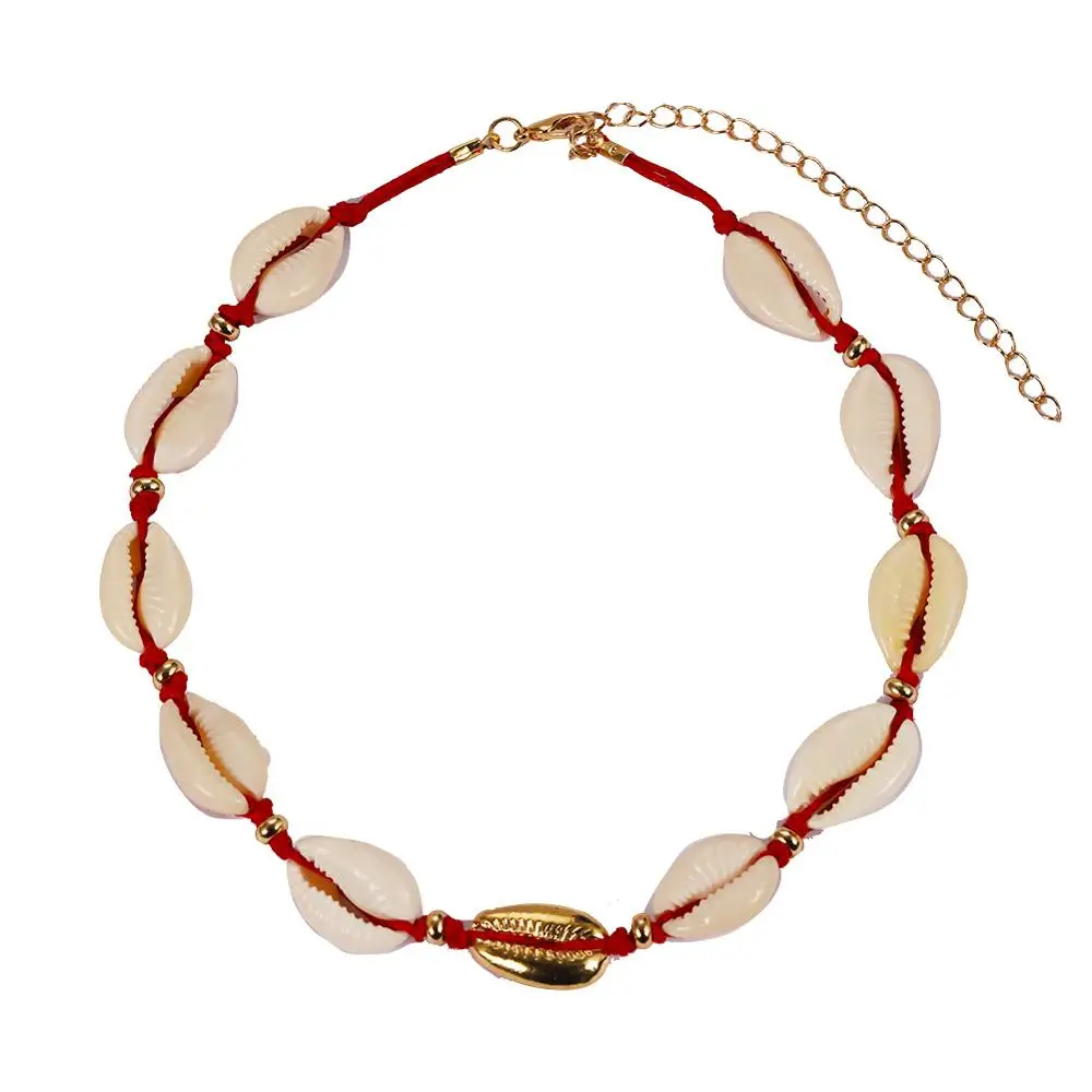 Gold Red Лучшее дамское Двухслойное ожерелье-чокер Za для женщин, летнее праздничное Ювелирное колье с подвеской в виде раковины, Жемчужное массивное ожерелье - Окраска металла: Gold Red