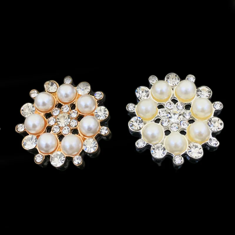 10Pcs Pearl and Rhinestones Plum flower alloy button for DIY hair embellishments or wedding accessoriess HZ91 | Дом и сад