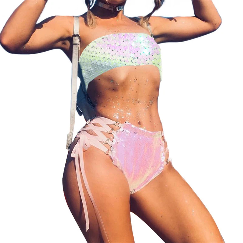 Женский комплект из 2 предметов с блестками пикантный Топ без бретелей и со