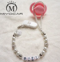 miyocar personalised any name customized bling rhinestone pacifier clipssoother chain holder dummy clipteethers clip for baby