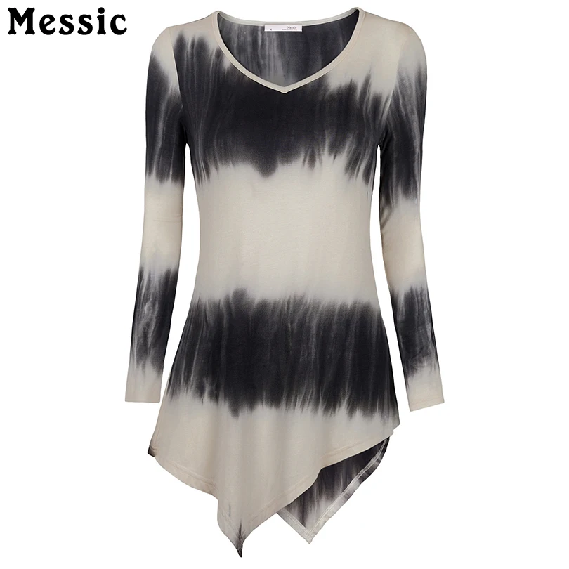 Messic платок линия низа Для женщин рубашка с длинными рукавами Tie-Dye Вязание длинная
