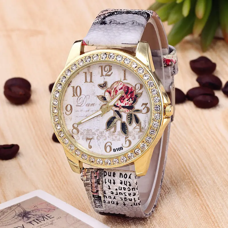 2018 дешевые горячая Распродажа модные женские часы с розами большим циферблатом