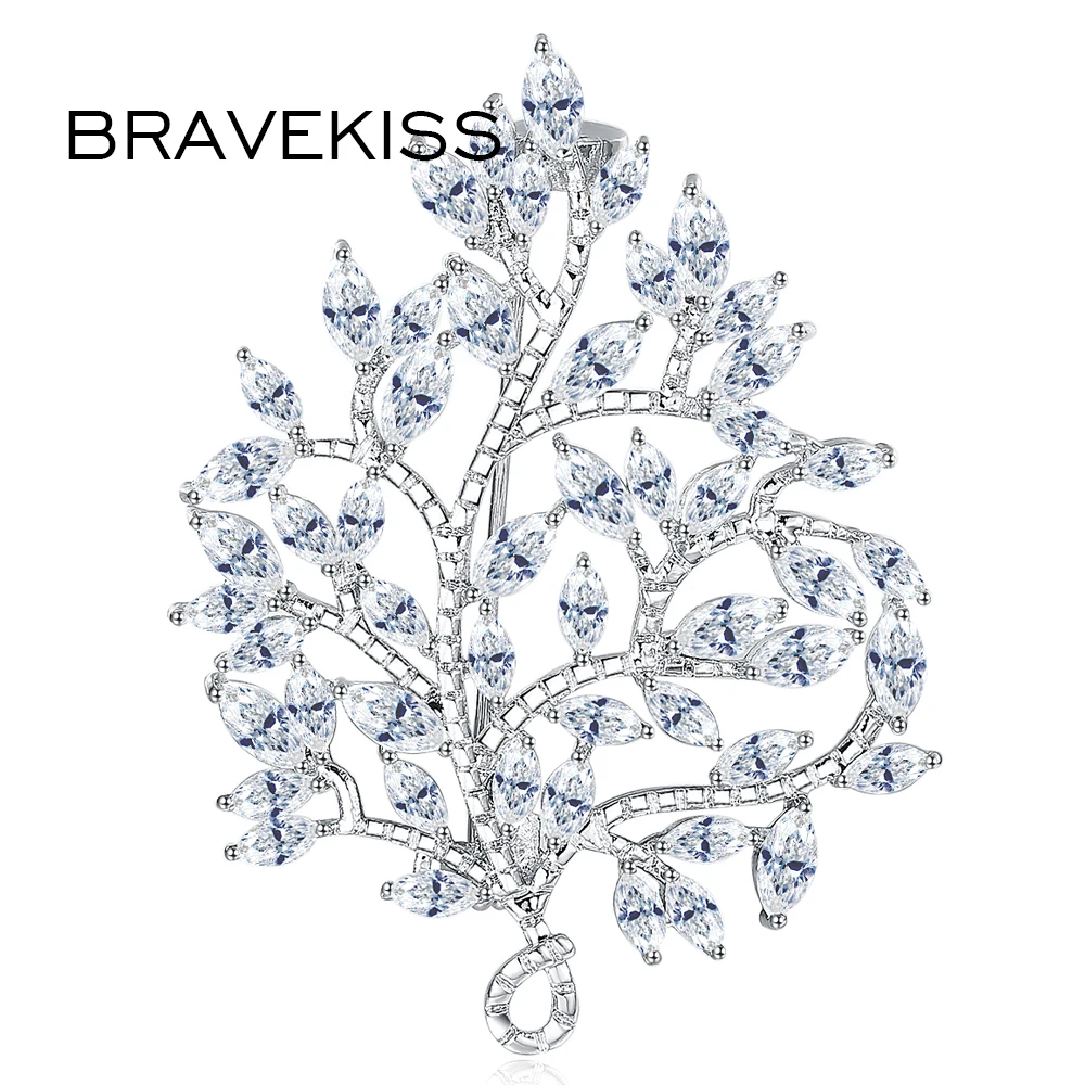 BRAVEKISS Броши с большим деревом для платьев белая темно синяя брошь фианитом Femme Bijoux