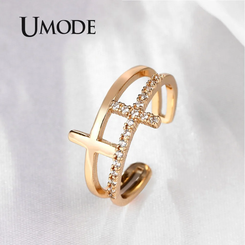 Женское Двухслойное кольцо манжета UMODE регулируемое из розового и белого золота