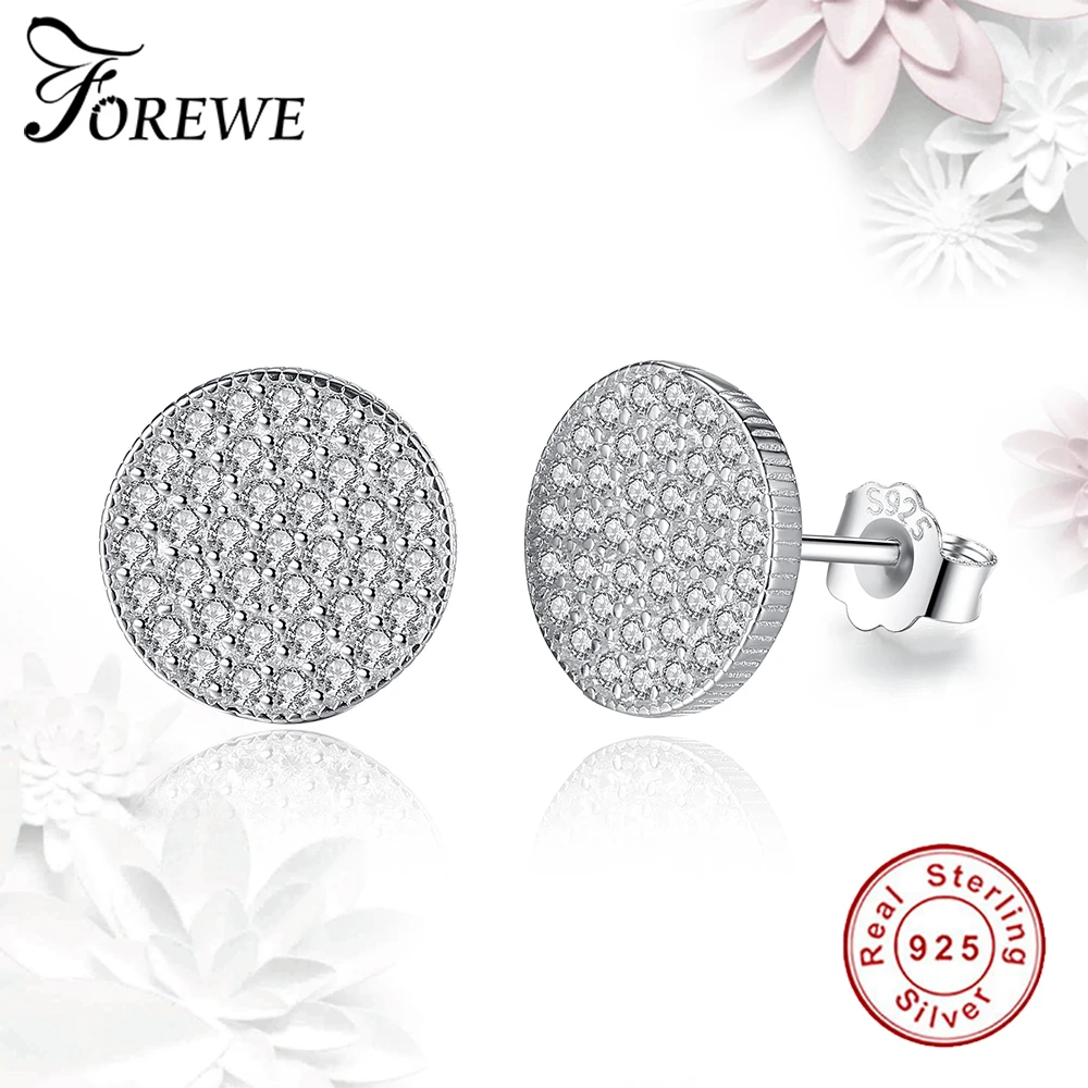 FOREWE Серебро 925 Круглые серьги-шпильки форма с инкрустацией AAA CZ блестящие хрустальные серьги для женщин Свадебные украшения подарок
