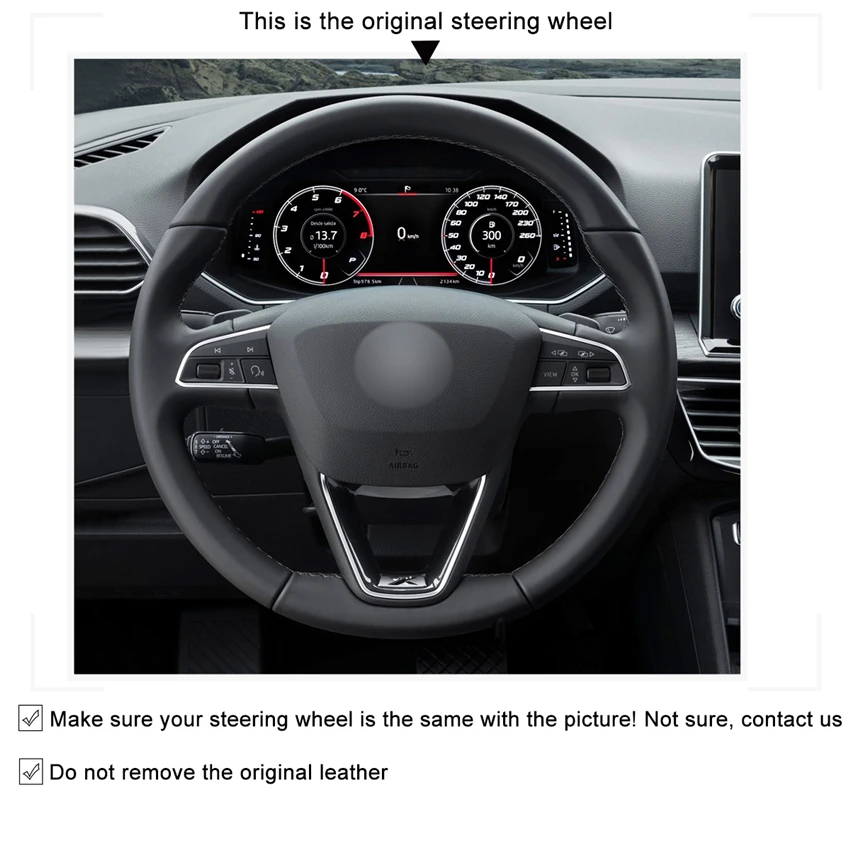 Черный чехол на руль из натуральной кожи MEWANT для Seat Leon 2013 2020 Ibiza Alhambra Arona Ateca Tarraco