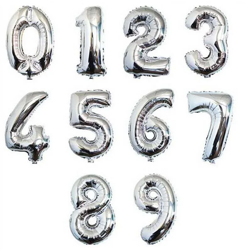 

32"inch Silver Foil Number Balloons Birthday Party Digit 0-9 Helium Globo Anniversary Celebration Wedding DIY Decoration Balloon