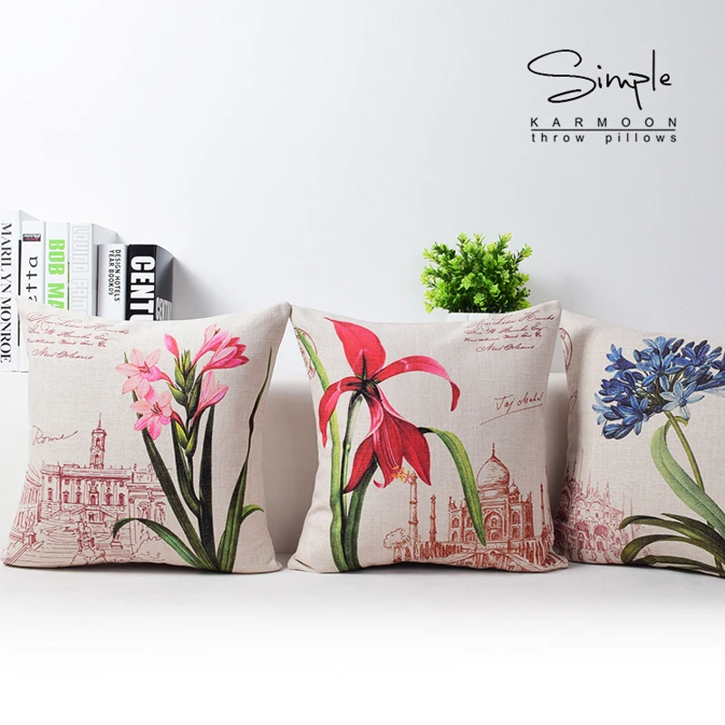 

Southeast Asia Simple modern Home Decorative Pillow Case Chair Waist Pillow flowers Pattern Thick Linen Pillowcase Sofa Cushion