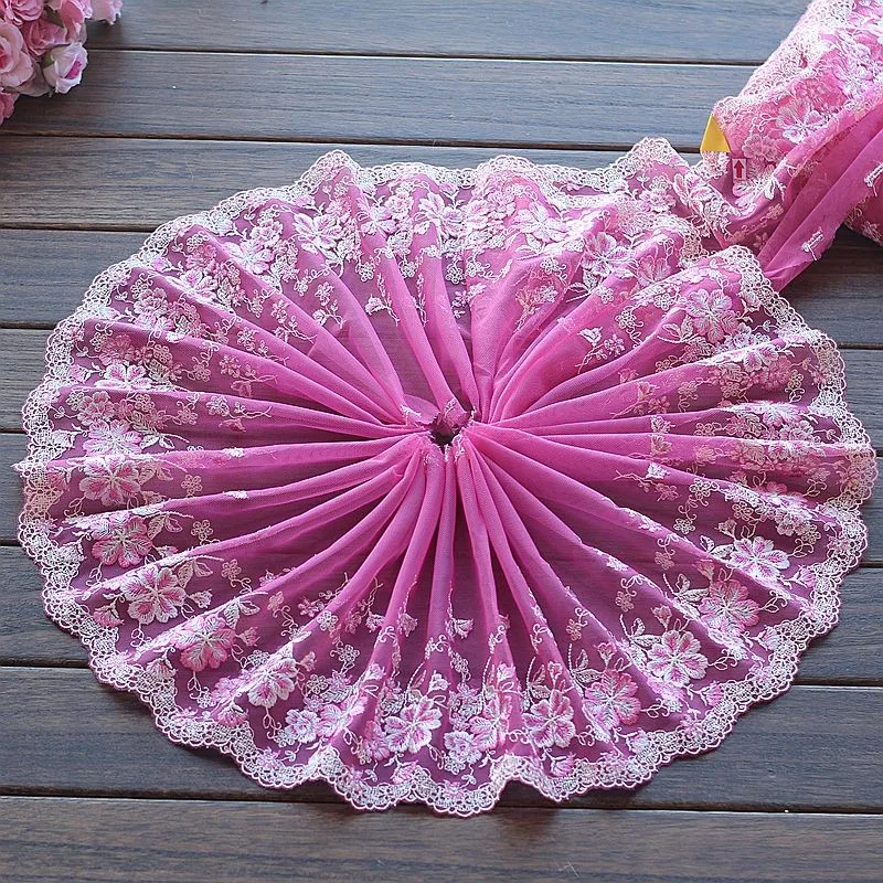 2 ярдов/партия 16 см в ширину вышитый тюль сетка с кружевной отделкой ткани ~