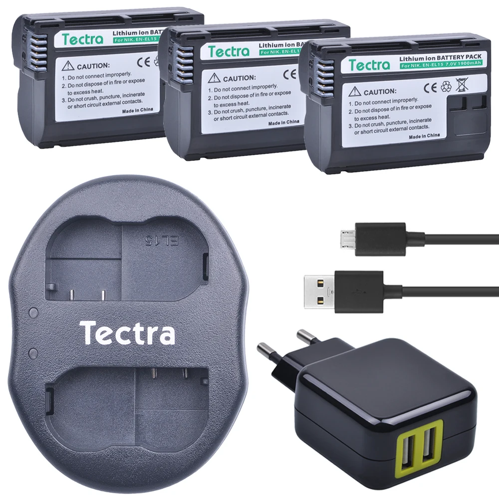 Комплект из 3 предметов Tectra зарядное устройство ENEL15 + USB двойное адаптер