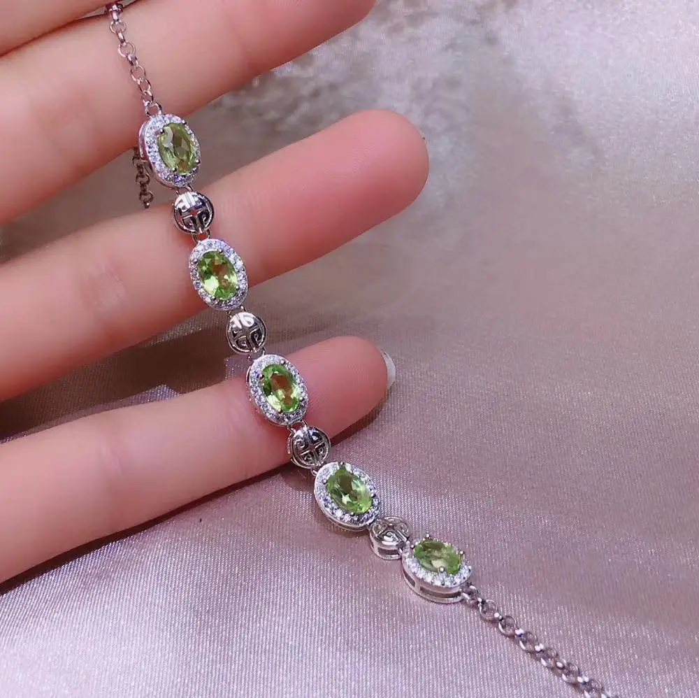 Натуральный зеленый драгоценный камень перидота браслет натуральный S925