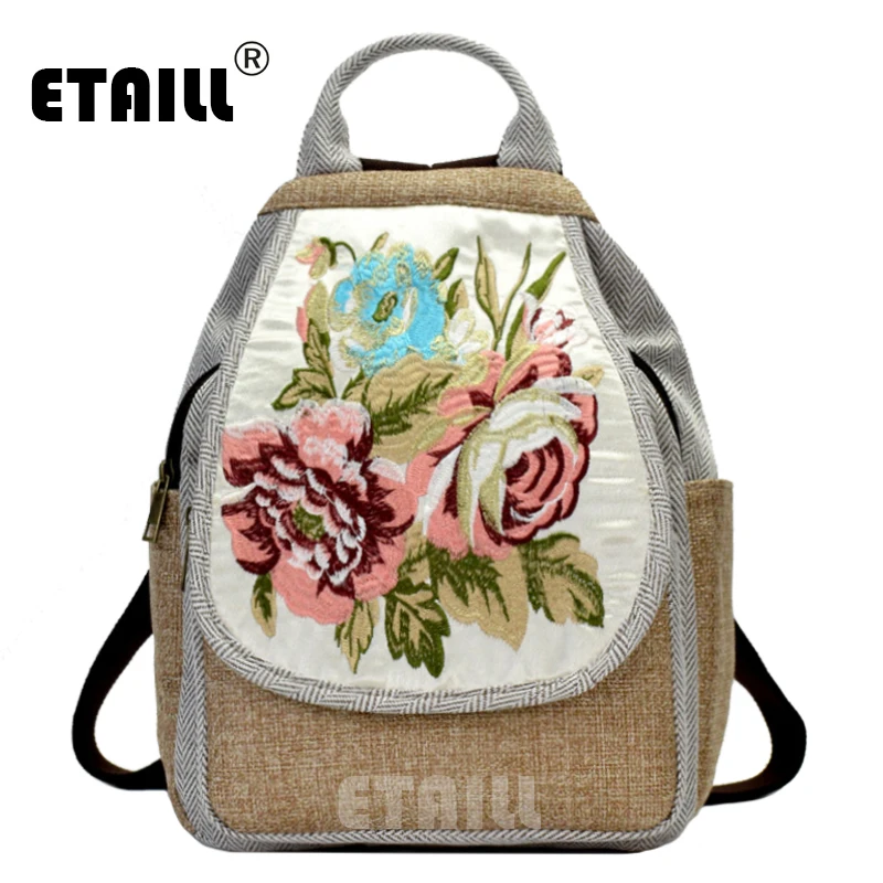 ETAILL Этнические вышитые цветочные рюкзаки Для женщин холст Национальный