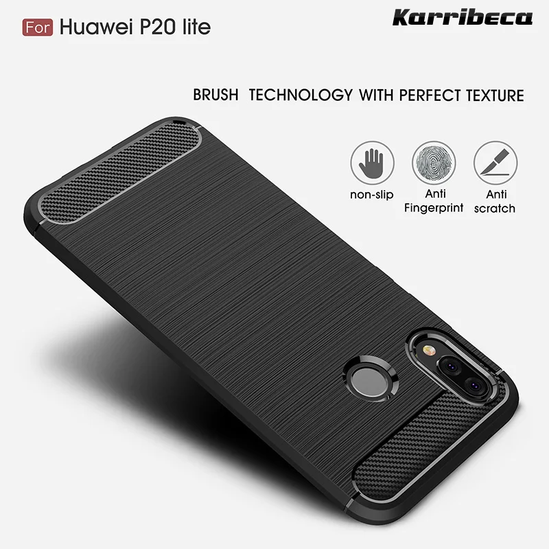 Углеродного волокна матовый Силиконовый чехол huawei P20 Lite случае чехля case прочная