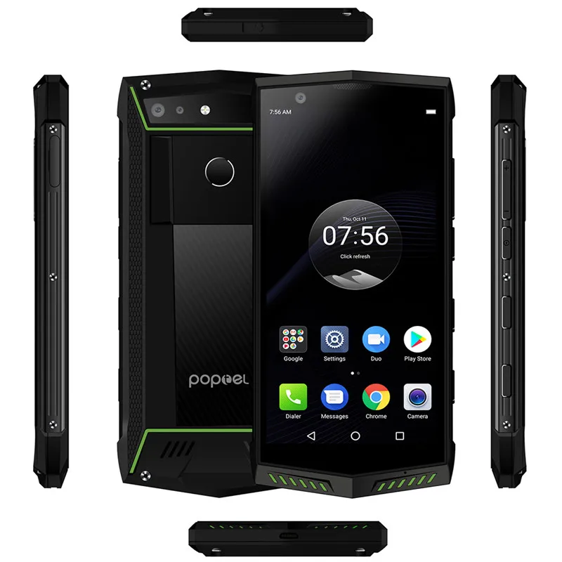 Green Poptel P60 Прочный 6 ГБ 128 4G, мобильный телефон с функцией IP68 Водонепроницаемый 5,7 дюймов 5000 мА/ч, Android8.1 Face ID 16.0MP сзади Камера смартфон - Цвет: Green