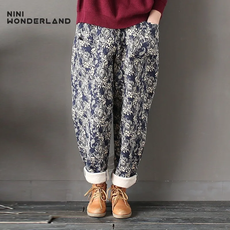 NINI WONDERLAND осенне зимние штаны шаровары с принтом женские свободные брюки