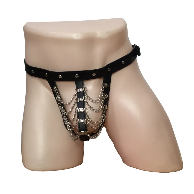 Sexy Men's Faux Leather Drape Chain Pouch Open Crotch G-String Underwear Under Pants Thong Brief Body Harness Fetish Lingerie