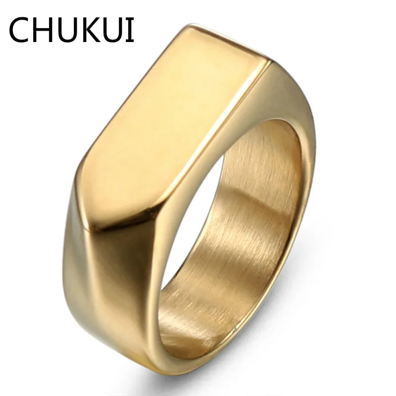 CHUKUI модные мужские кольца Геометрическая печатка образец золотой черный
