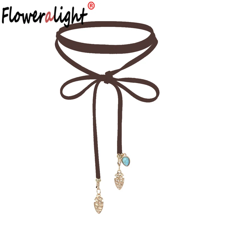 Floweralight Мода завязывается на шею натуральный камень кожа чокеры ожерелье s для