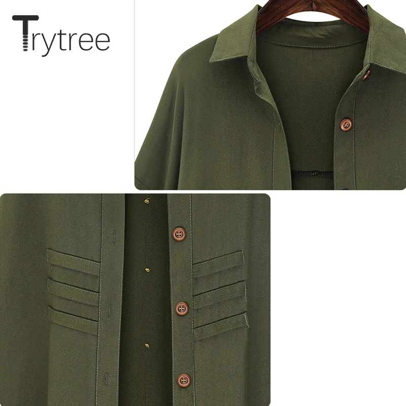 Женская Длинная блузка Trytree повседневная Однотонная рубашка из полиэстера с