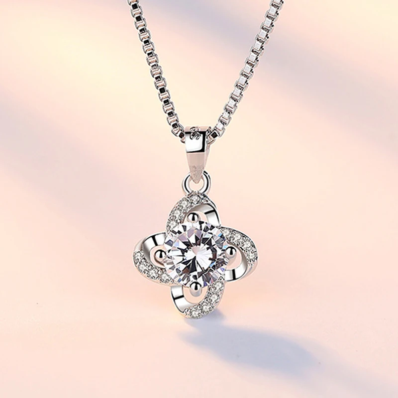XIYANIKE Zircon Crystal Clover Eternal Floral Necklace Pendant 2017 Hot Sale Silver Women Statement VNS8263 | Украшения и