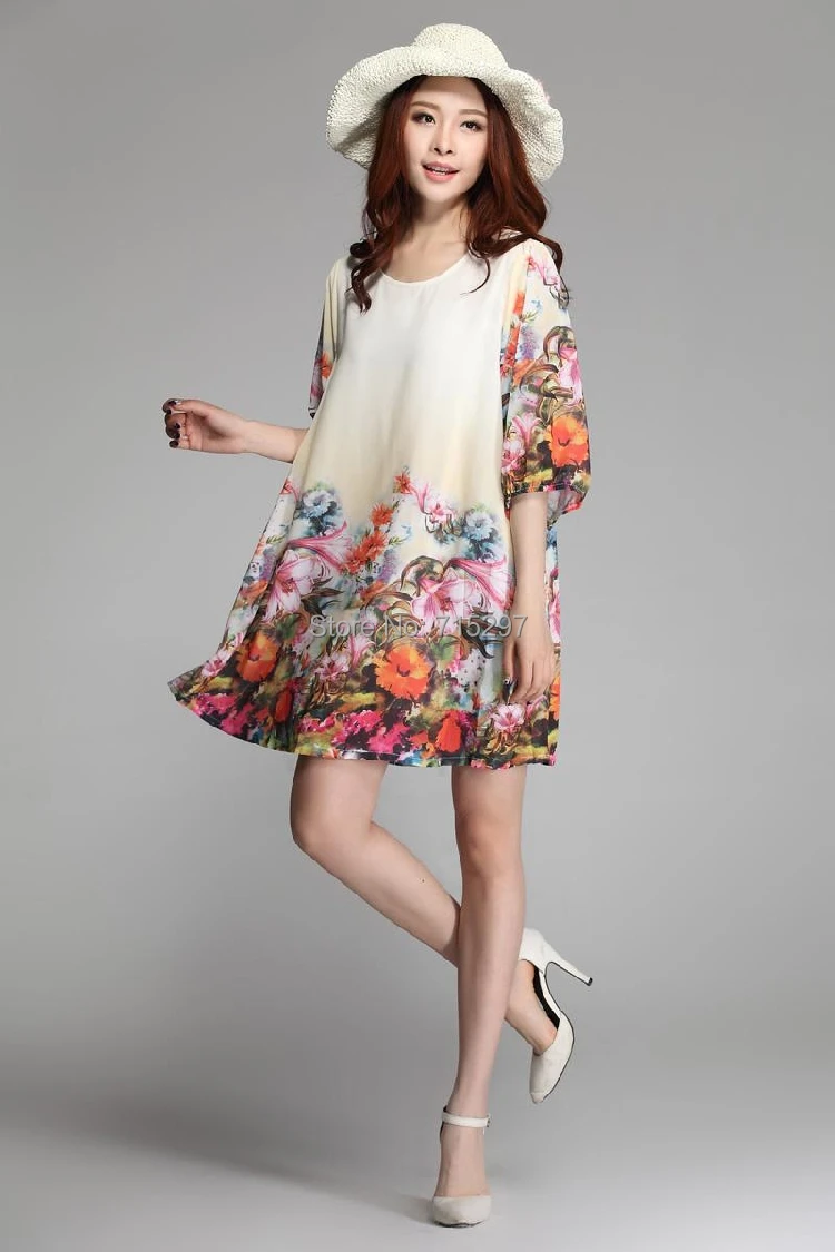 2014 модное женское Новое поступление свободное летнее платье большого размера