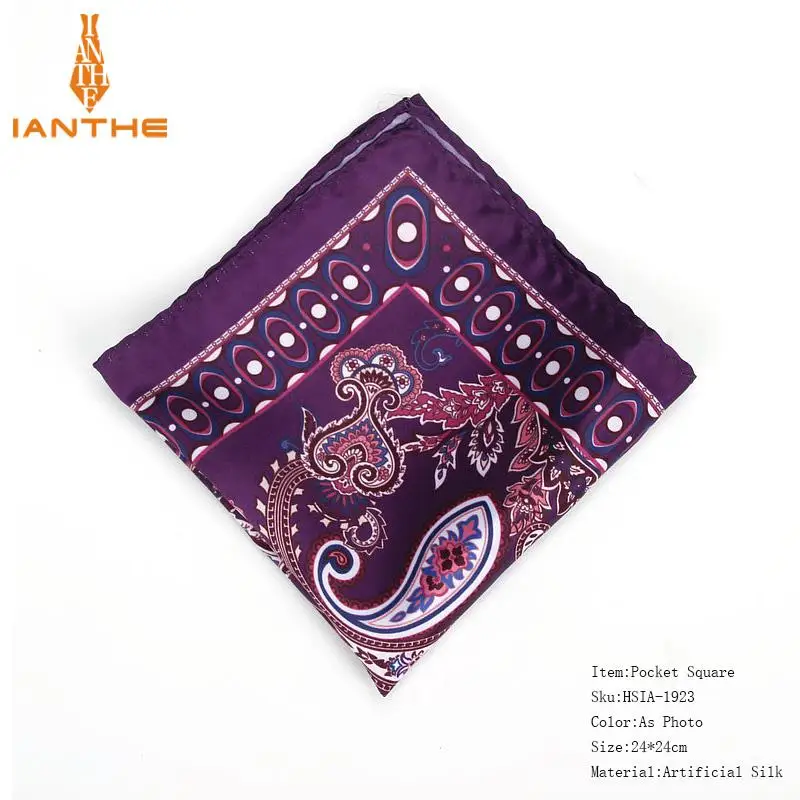 Роскошные Для мужчин платок Винтаж Paisley Pocket Square мягкие платки Свадебная вечеринка Бизнес искусственного шелка груди Полотенца подарок - Цвет: IA1923