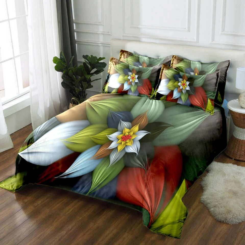 

Custom size 3D bedding sets king size bedsheet Duvet bed cover Pillowcase flat sheet Twin king Queen Bed Linen Flower pattern