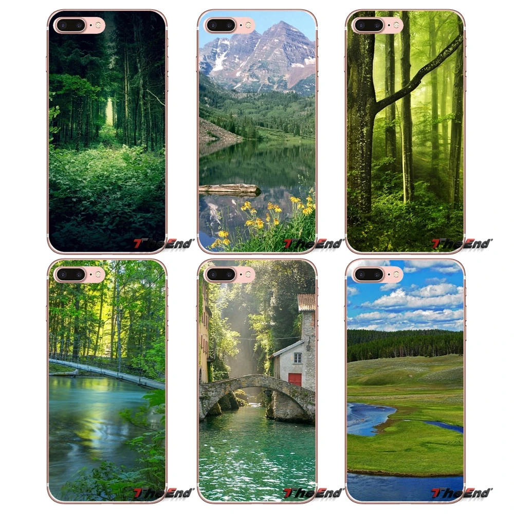 Чехлы для мобильных телефонов зеленый лес и река iPhone X 4 4S 5 5S 5C SE 6 6S 7 8 Plus Samsung Galaxy J1 J3