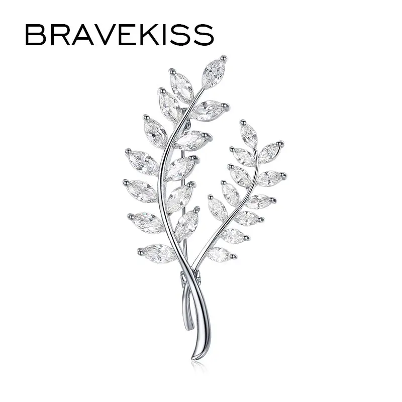 BRAVEKISS Роскошные фианиты ветки растения лист винтажные Броши для женщин новые