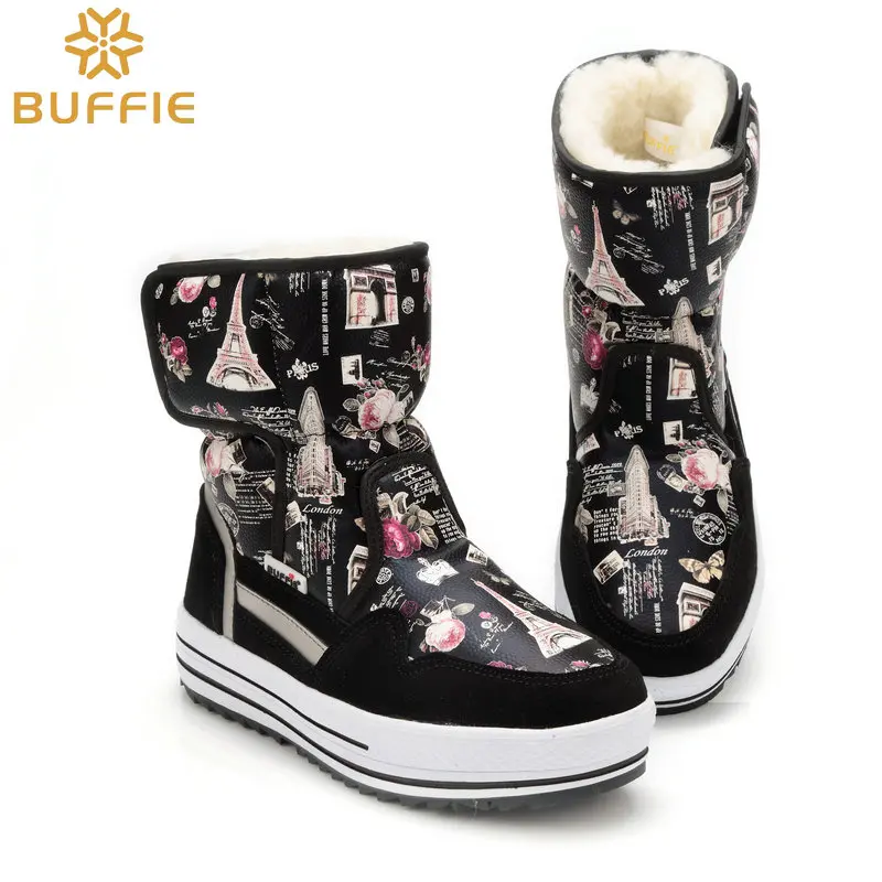 Большие размеры детская обувь для девочек теплые черные ботинки с толстым плюшем