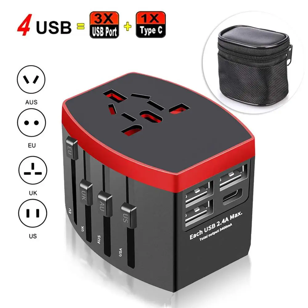 Дорожный адаптер Fanshu универсальный сетевой с USB разъемом Все в одном для США