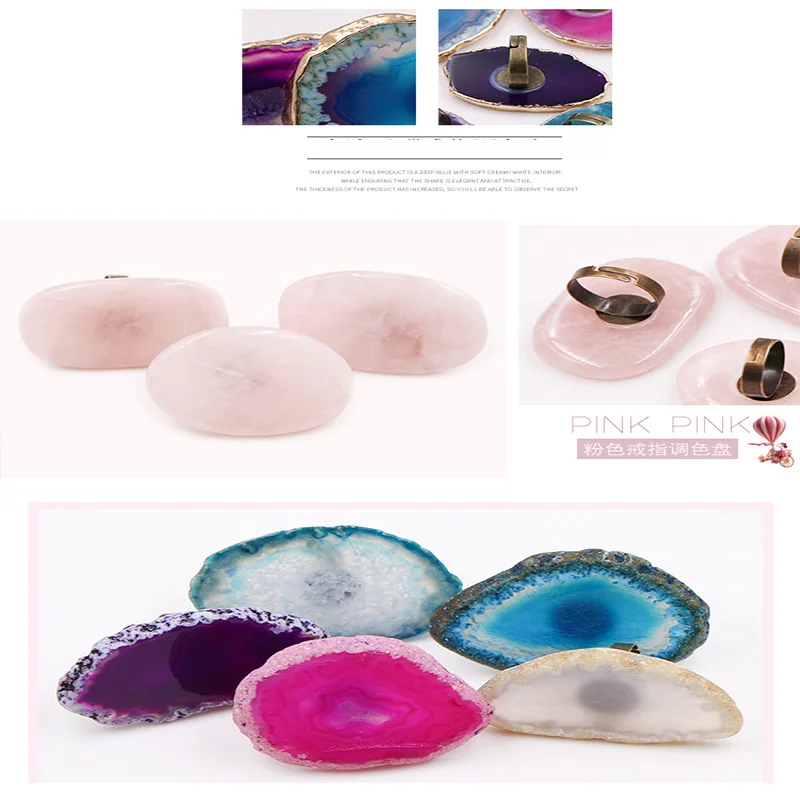 Палитра для маникюра с камнями агата 3 стиля на металлическом кольце.