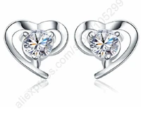 wholesale jewelry 925 stering silver cubic zircon heart stud earrings women jewelry collections hot promotion