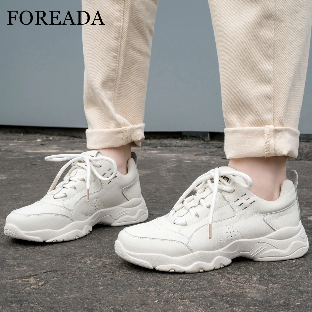 Женские кроссовки на плоской платформе FOREADA повседневные из натуральной кожи