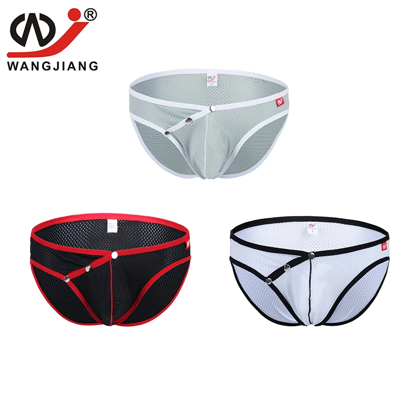 

Men's Briefs Fashion Breathable Nylon Slip Underwear Open Button Mesh Low Waist Sexy Bikini U Pouch Gay Underpants