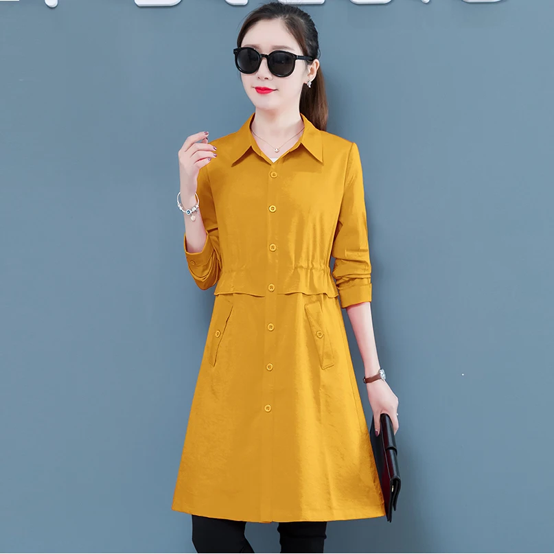 

khaki Trench Coat Casual women's long Outerwear loose clothes for lady with belt spring autumn fashion high quality YF199