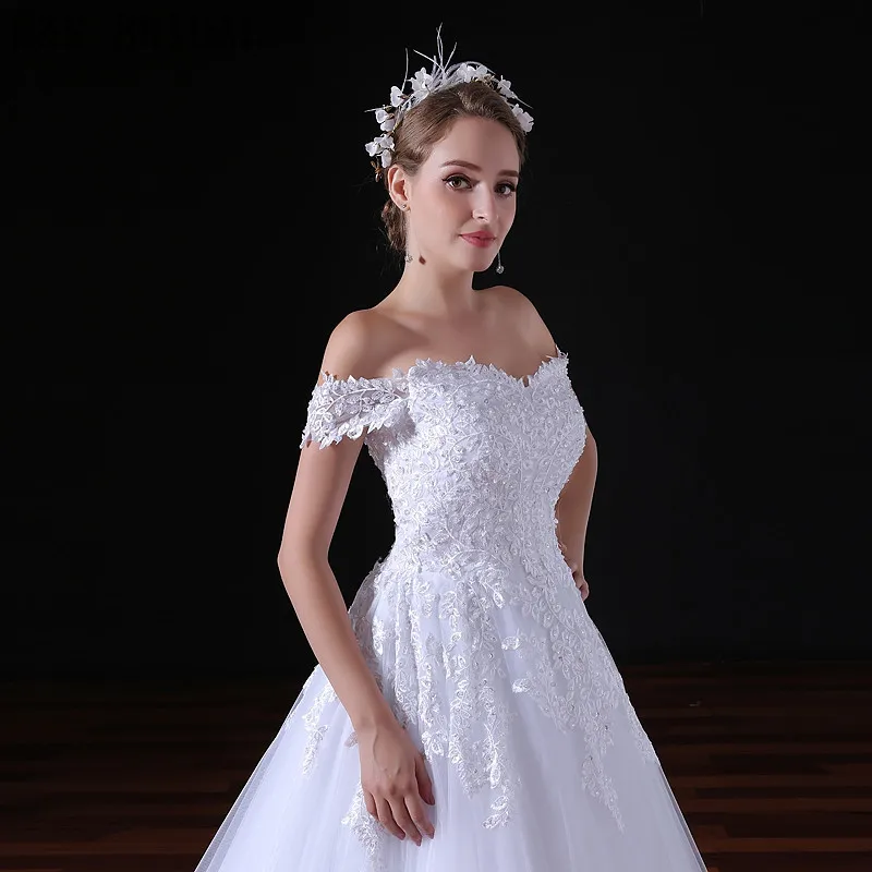 H & S-vestido de novia de encaje con tul, vestidos de boda con velo y hombros descubiertos, vestido de novia de verano, vestido de novia con lentejuelas, mariee 2019 boho dentelle