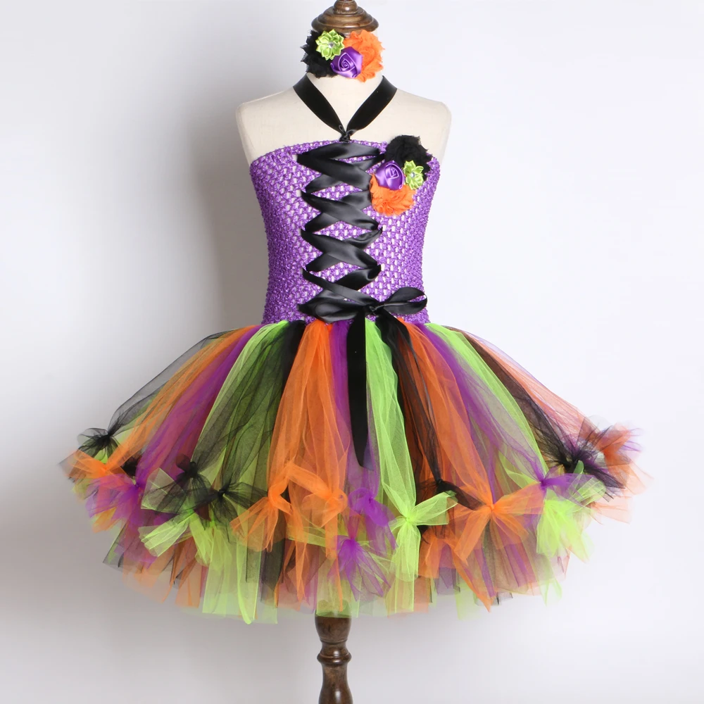 Witch Tutu Dress Halloween Costumes for Kids Girls Carnival Party Rainbow Cosplay Sorceress Clothes | Детская одежда и обувь