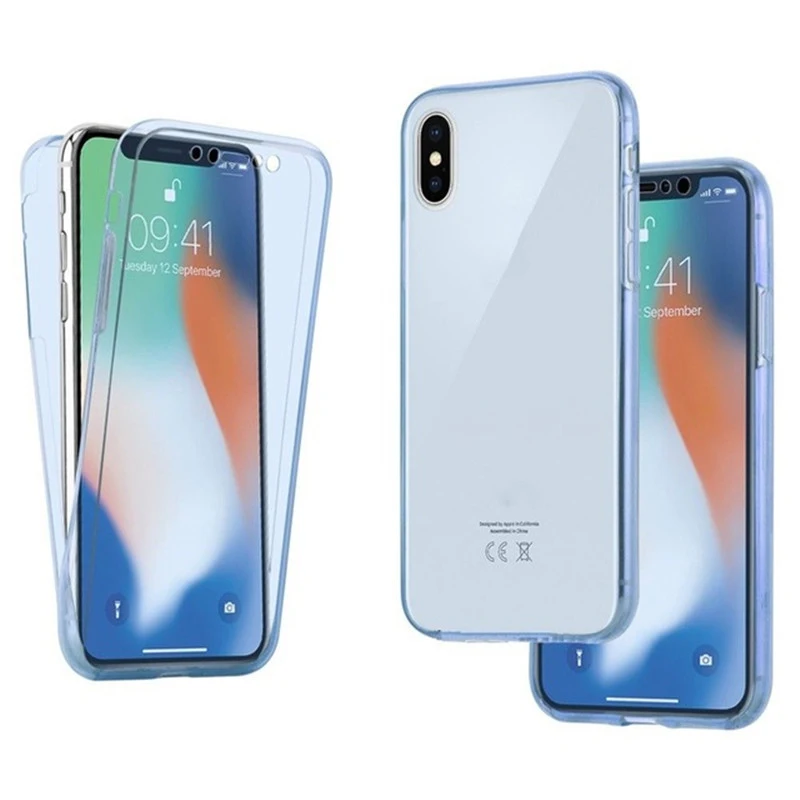 Blue 360 Полный мягкий чехол для iPhone 11 Pro XS Max XR X 6 6s 7 8 Plus, прозрачный чехол из ТПУ для телефона iPhone 4, 4S, 5, 5S, se Etui - Цвет: Blue